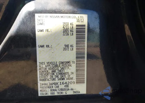 2013 Nissan Altima 2.5 Sv из США, поврежденный, VIN 1N4AL3AP6DC164209